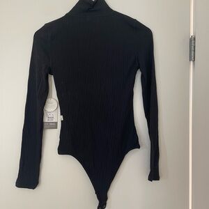 Vuori Black Ribbed Turtleneck Bodysuit